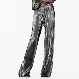 Metallic Wide Leg High Waisted Pants